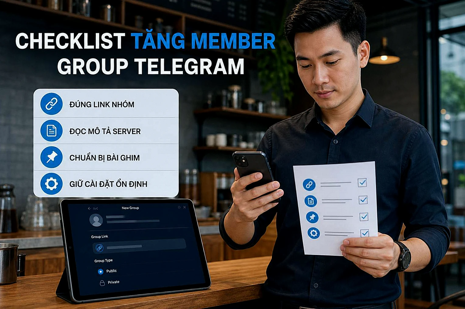 Người quản trị kiểm tra link và nội dung trước khi tăng member group Telegram