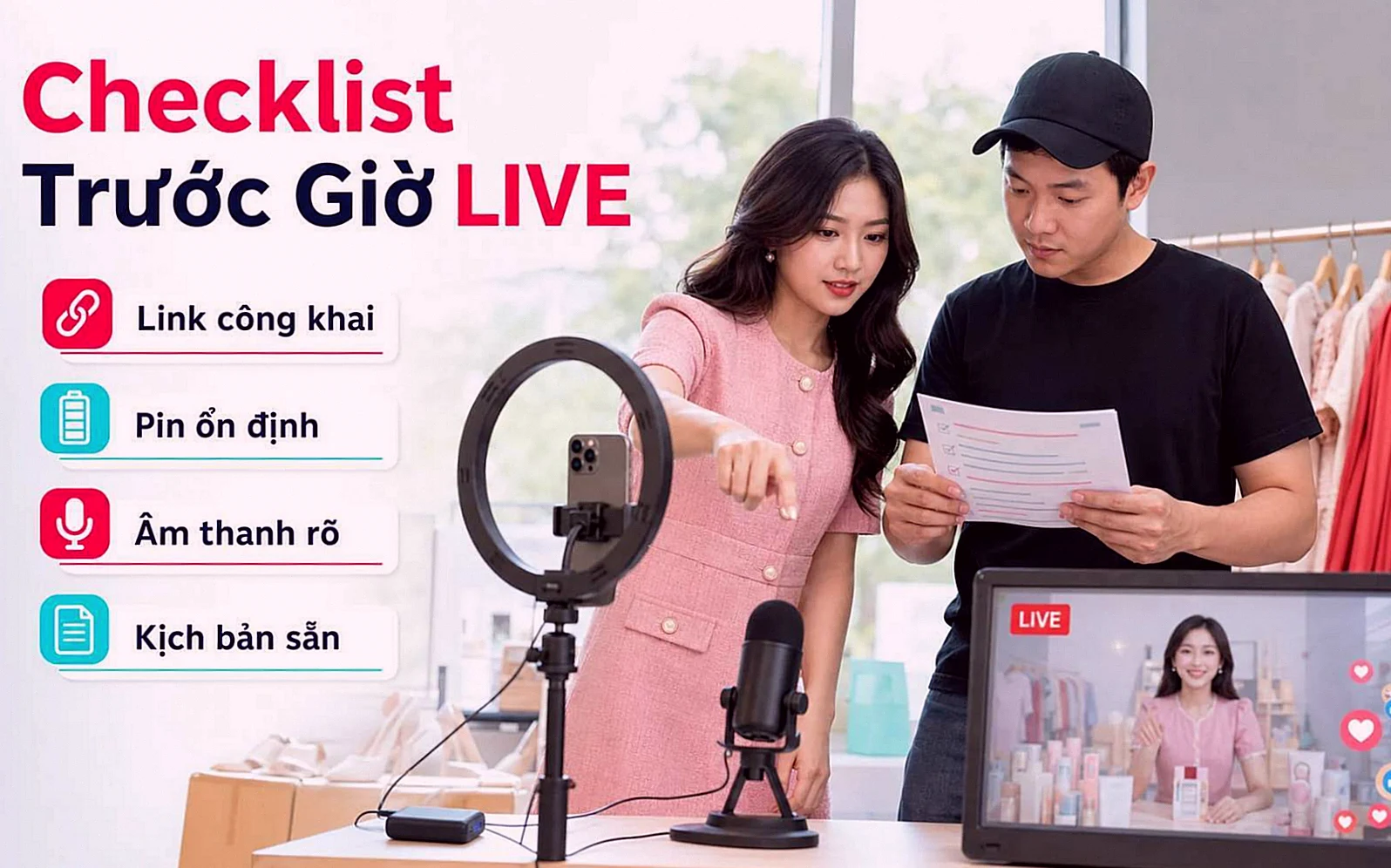 Checklist link công khai, pin, âm thanh và kịch bản trước giờ TikTok LIVE