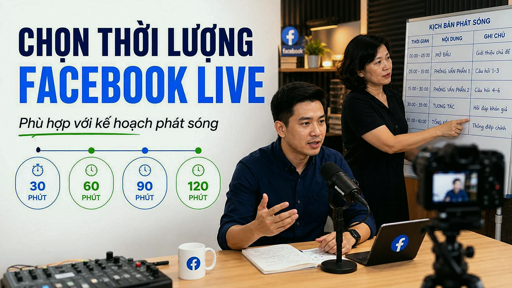 Chọn thời lượng 30 60 90 120 phút cho Facebook Live