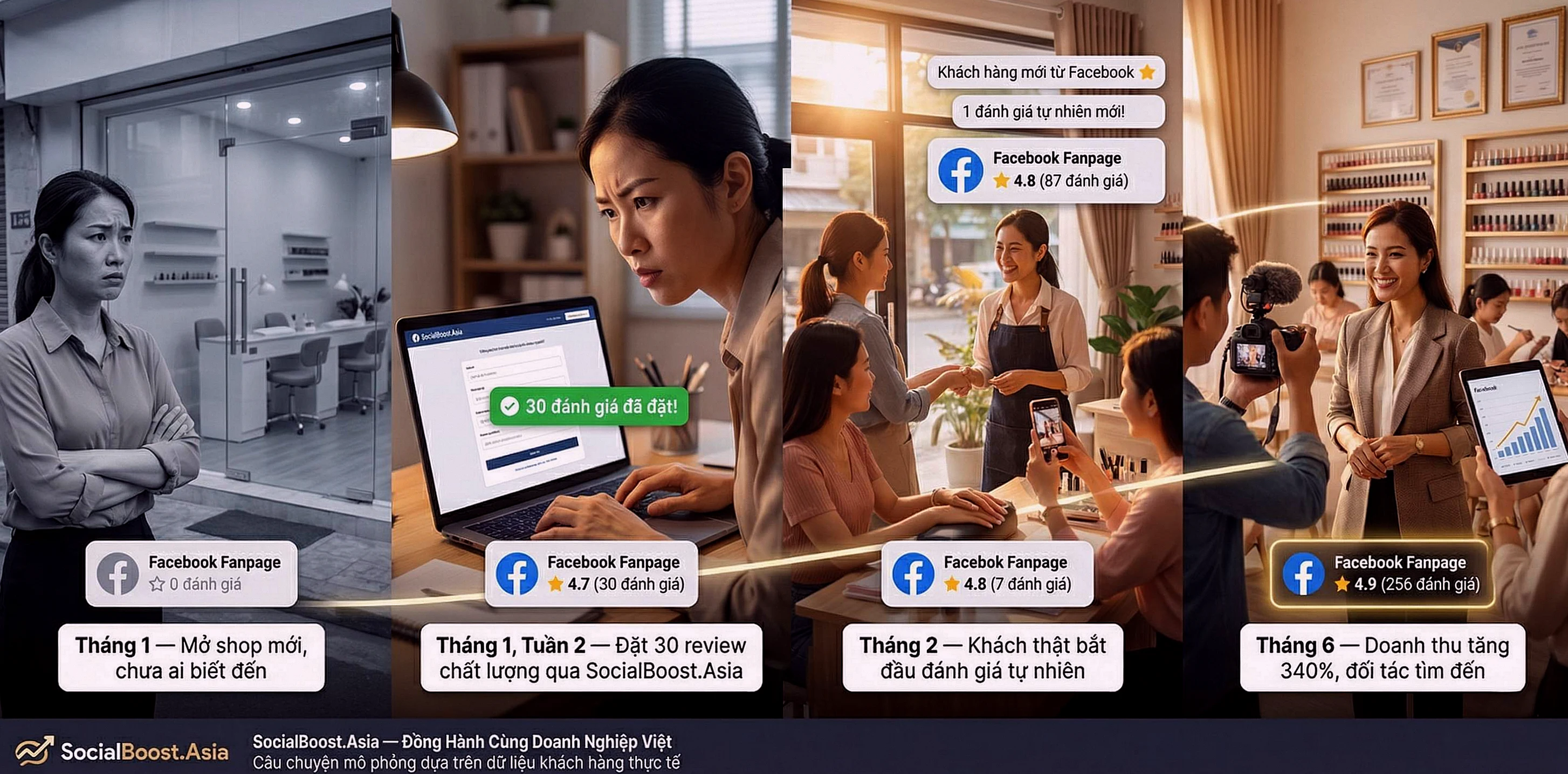 Hành trình khách hàng tăng đánh giá Fanpage Facebook từ 0 đến 4.9 sao - Case Study 2026