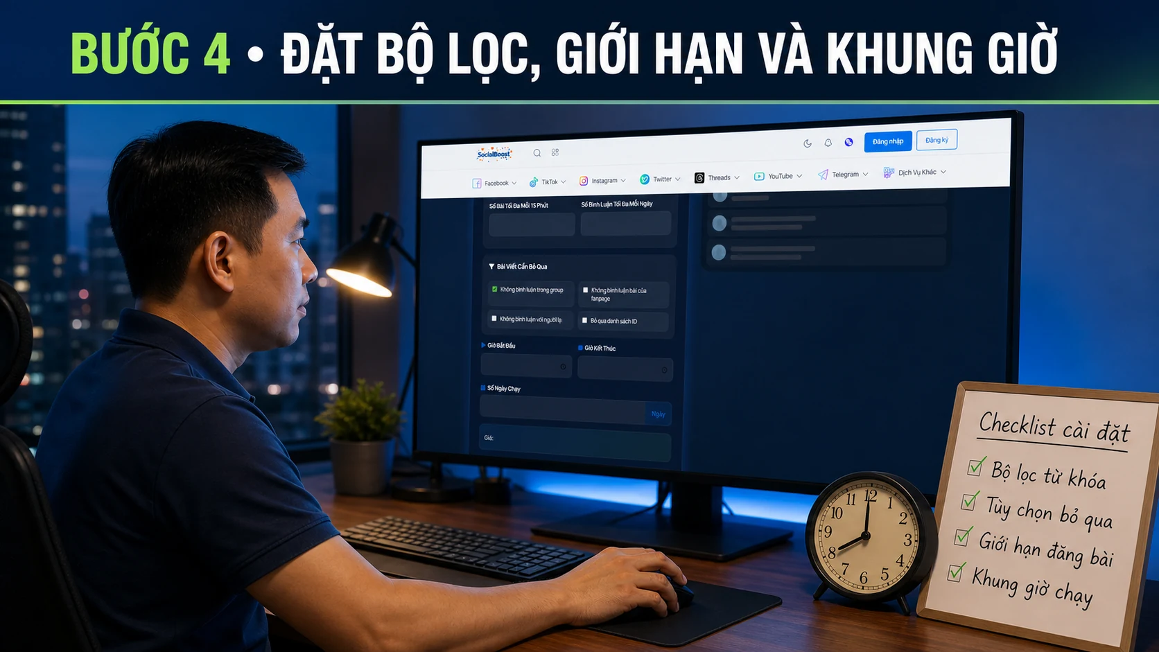 Cài bộ lọc và khung giờ cho Bot Bình Luận Facebook