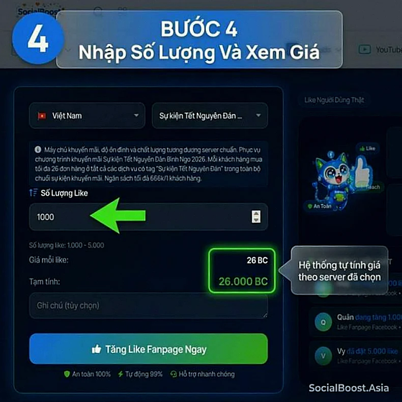 Bước 4 - nhập số lượng like và xem giá