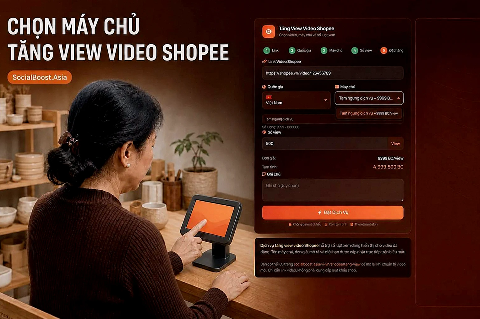 Hướng dẫn chọn máy chủ tăng view video Shopee