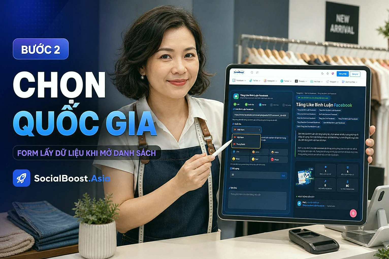 Hướng dẫn chọn quốc gia khi tăng Like bình luận Facebook