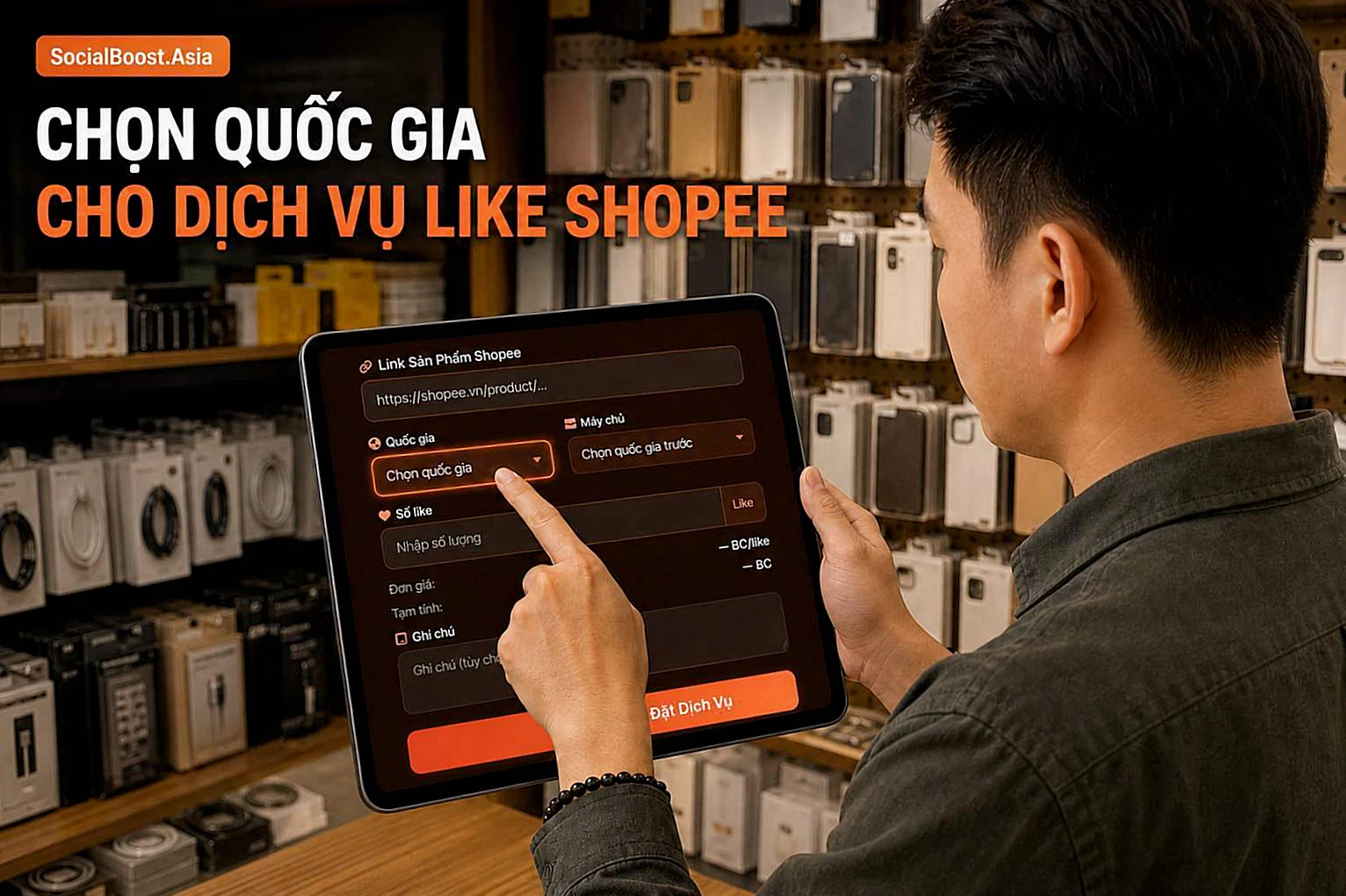 Hướng dẫn chọn quốc gia tăng like sản phẩm Shopee