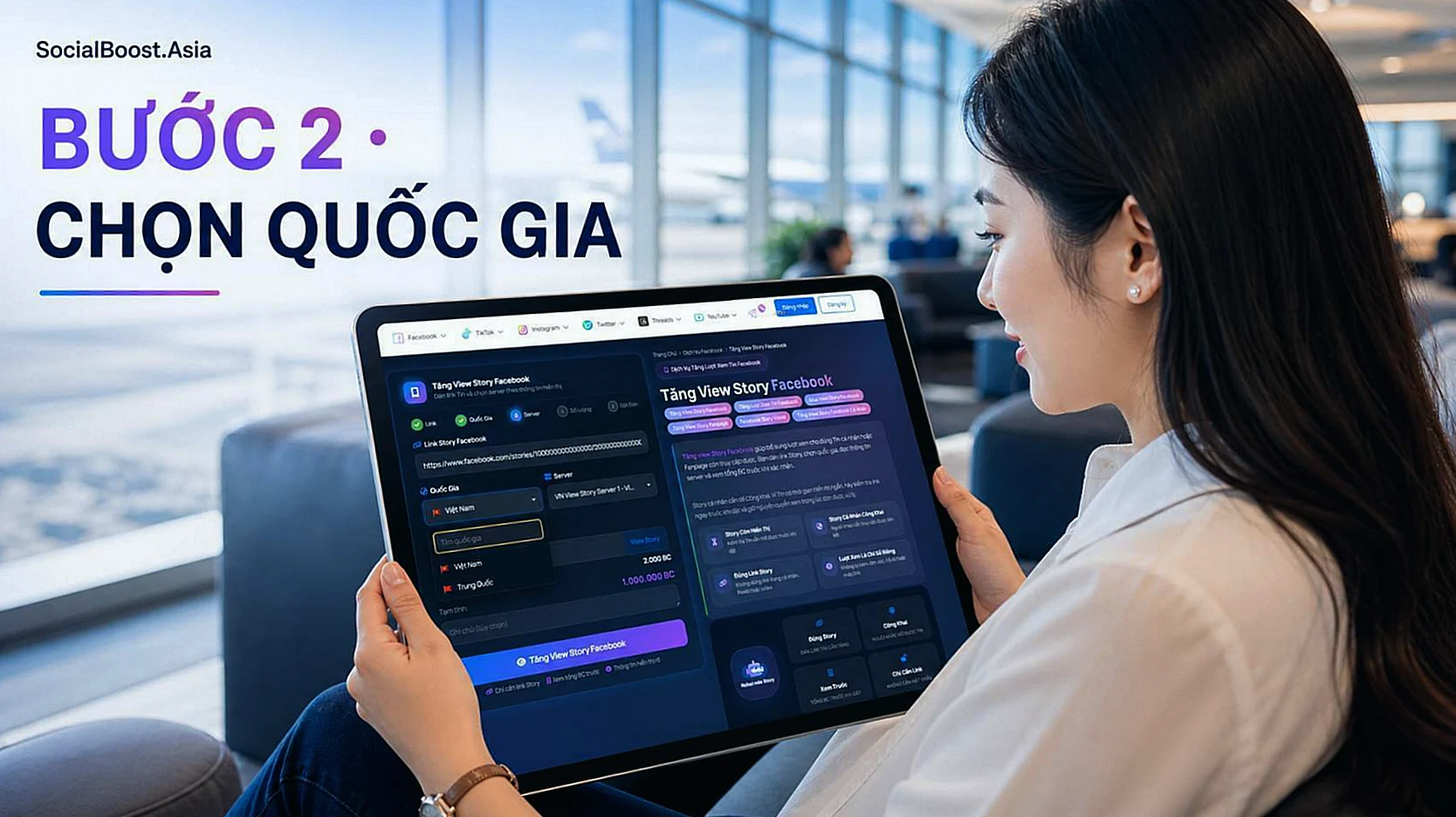 Bước 2: Chọn Quốc Gia khi tăng view Story Facebook