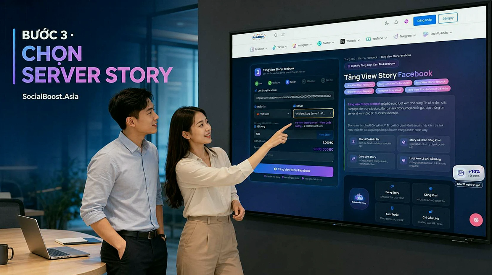 Bước 3: Đọc Thông Tin Và Chọn Server khi tăng view Story Facebook