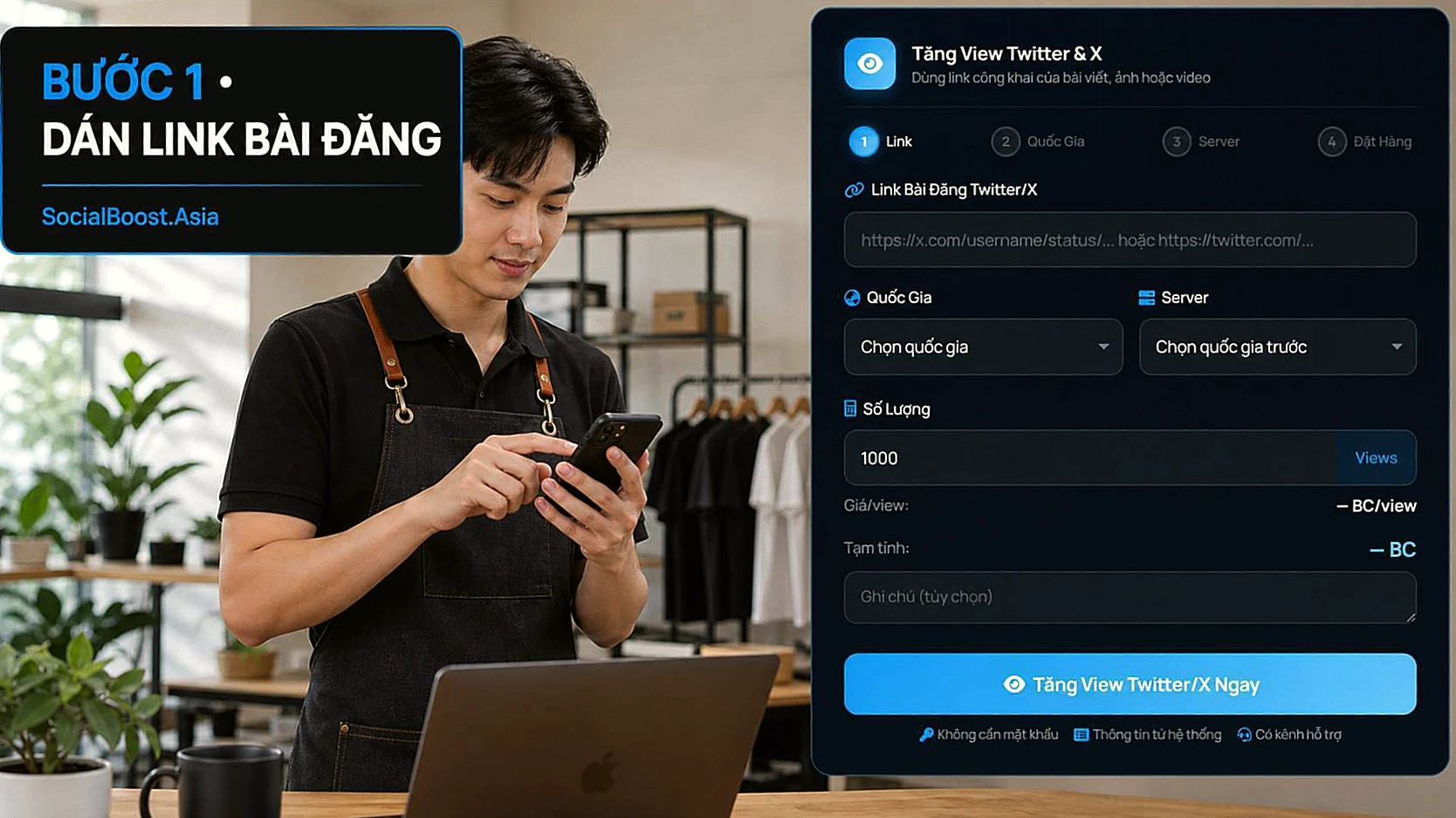 Sao chép link bài đăng để tăng view Twitter và X tại Social Boost Asia