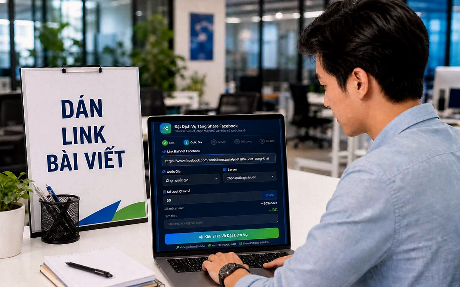 Hướng dẫn dán link bài viết khi đặt dịch vụ tăng share Facebook