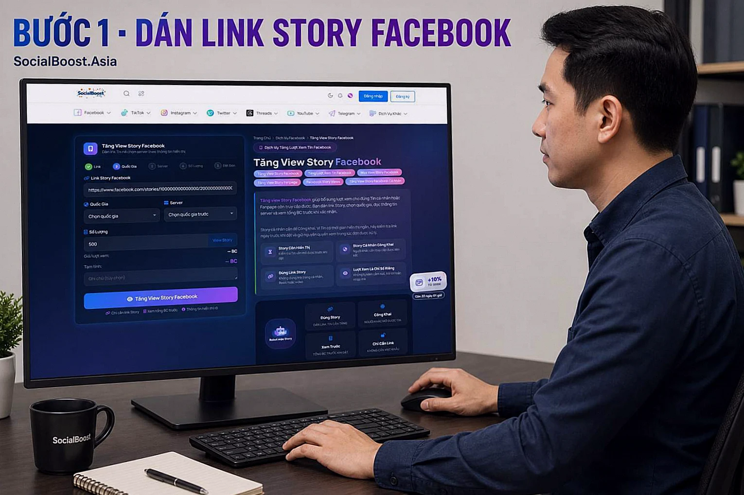 Bước 1: Dán Đúng Link Story Facebook khi tăng view Story Facebook