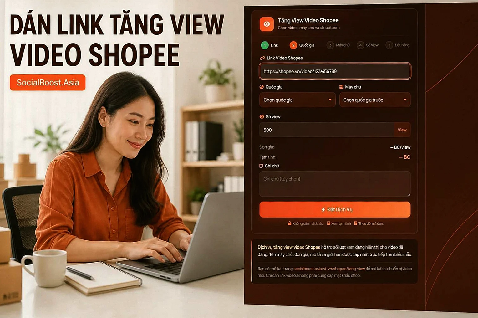 Hướng dẫn dán link để tăng view video Shopee