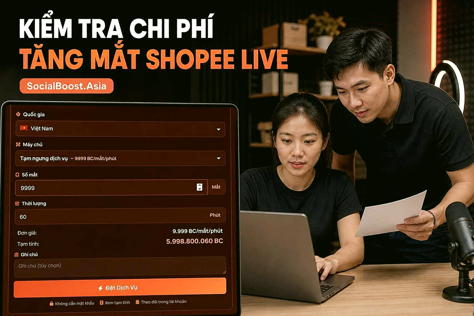 Hướng dẫn kiểm tra chi phí dịch vụ tăng mắt livestream Shopee