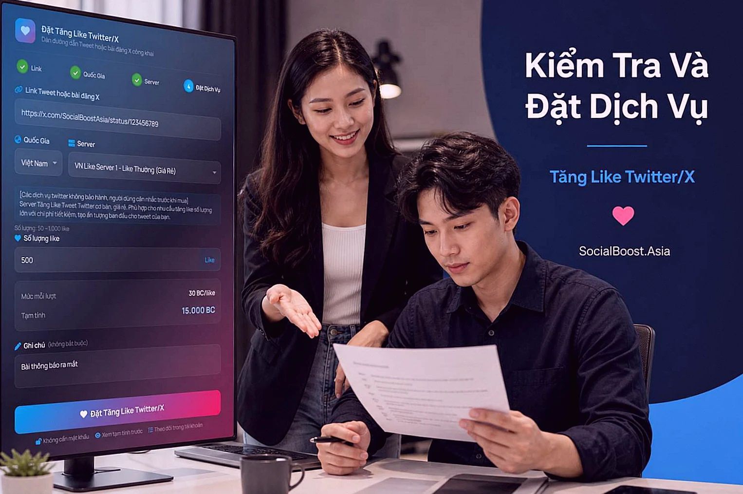 Hướng dẫn kiểm tra và đặt dịch vụ tăng like Tweet Social Boost Asia