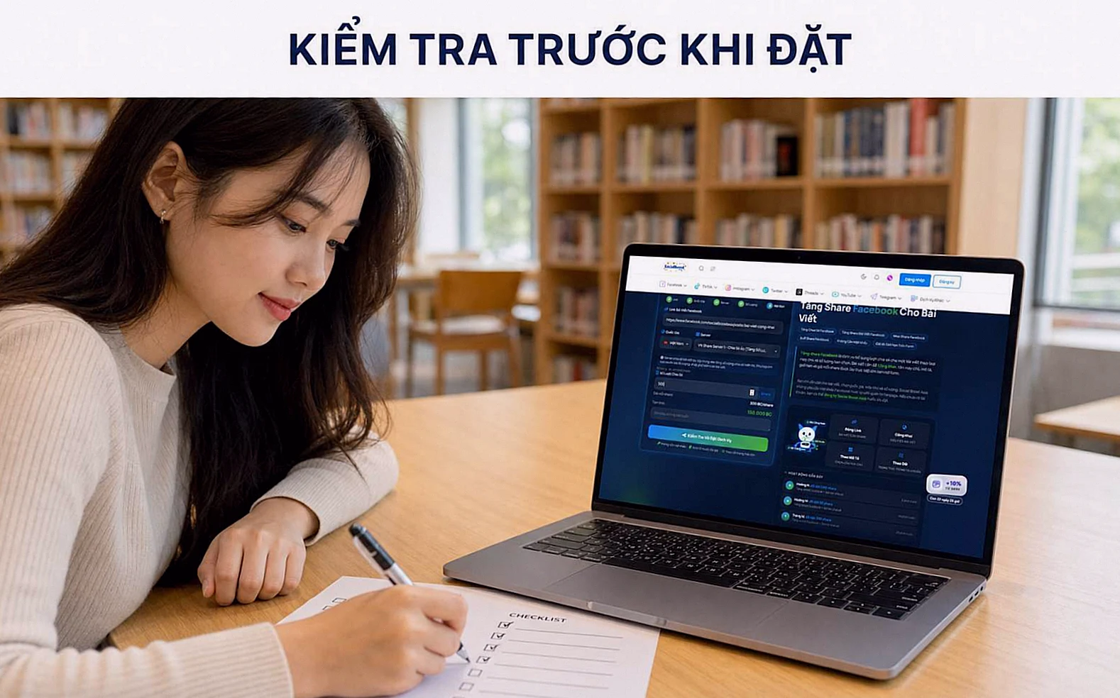 Kiểm tra form dịch vụ tăng share Facebook trước khi đặt đơn