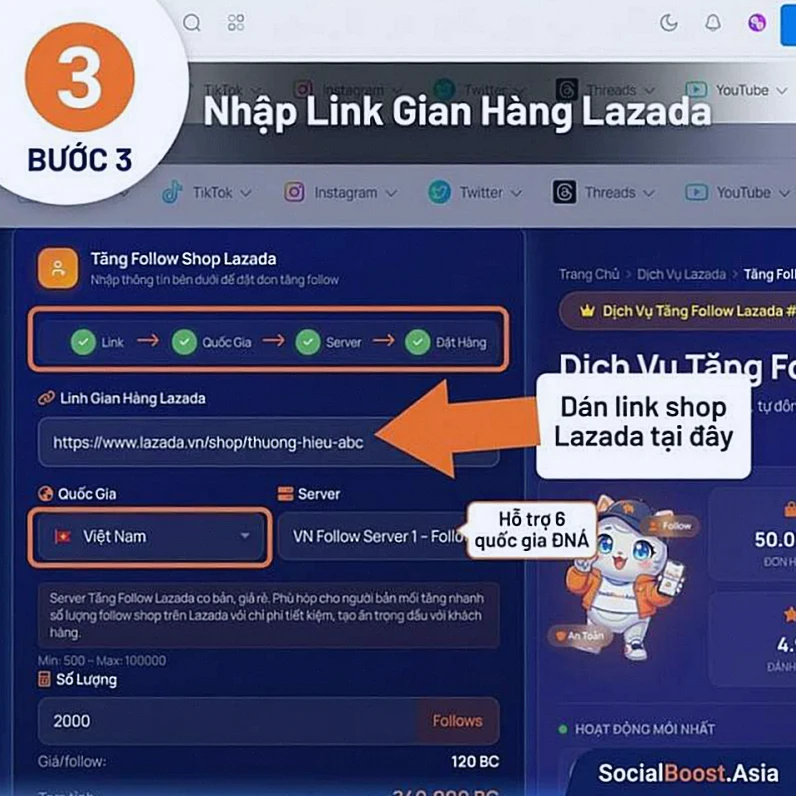 Hướng dẫn nhập link gian hàng Lazada để tăng follow - Bước 3