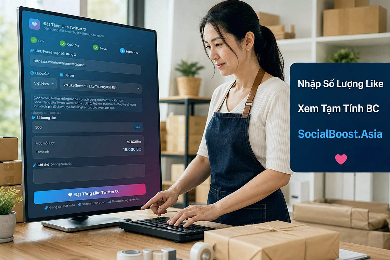 Hướng dẫn nhập số lượng và xem tạm tính tăng like Twitter X