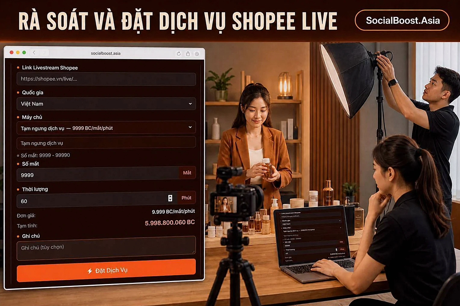 Hướng dẫn rà soát và đặt dịch vụ tăng người xem Shopee Live