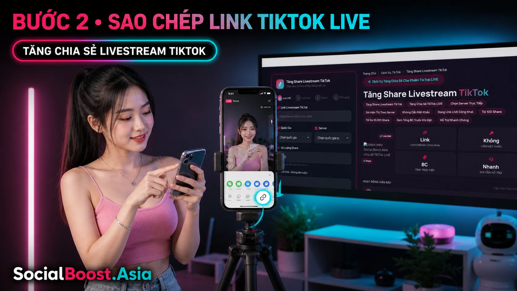 Bước 2 sao chép link LIVE để tăng chia sẻ livestream TikTok