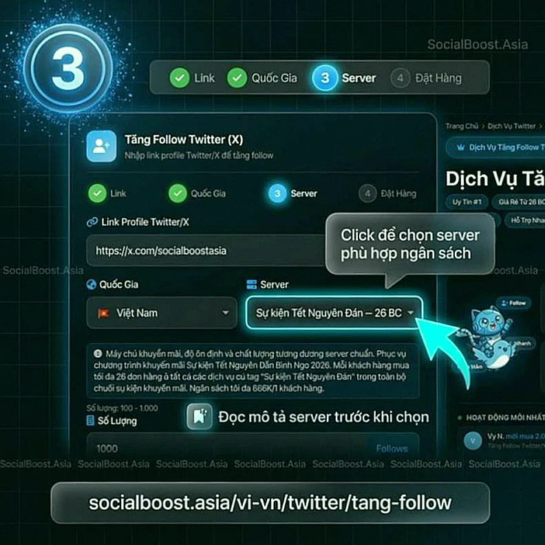 Hướng dẫn bước 3 nhập số lượng follow Twitter cần tăng
