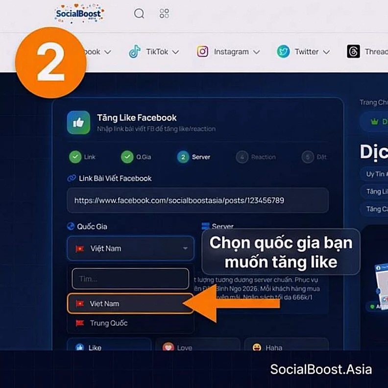 Bước 2: Chọn quốc gia