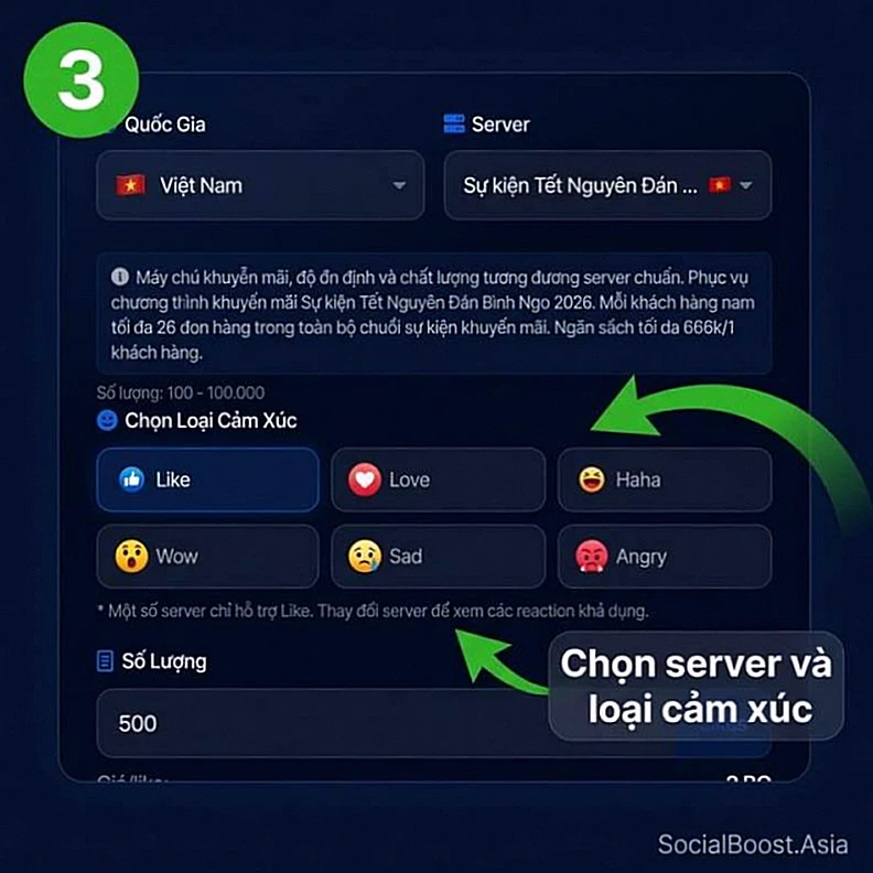 Bước 3: Chọn cảm xúc mong muốn và server phù hợp