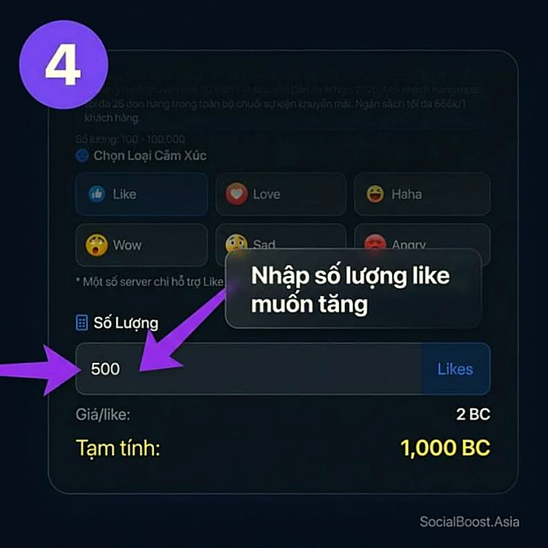 Bước 4: Nhập số lượng và kiểm tra tổng chi phí