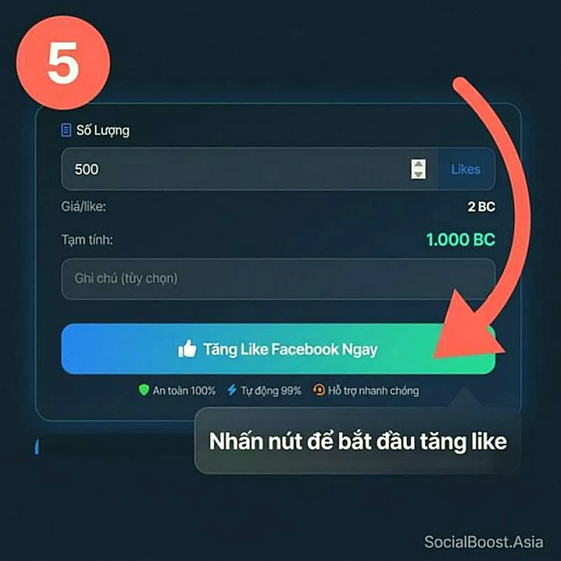 Bước 5: Xác nhận đơn hàng và nhận like tự động