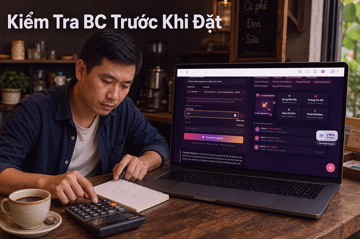 Hướng dẫn tăng like Instagram bước 4 - Kiểm tra chi phí và đặt dịch vụ