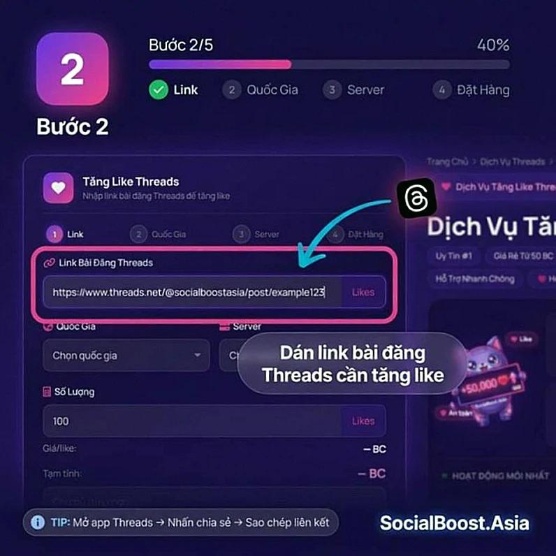 Bước 2 dán link bài đăng Threads