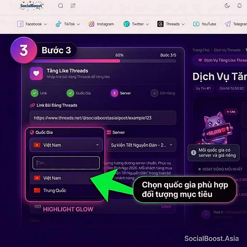 Bước 3 chọn quốc gia