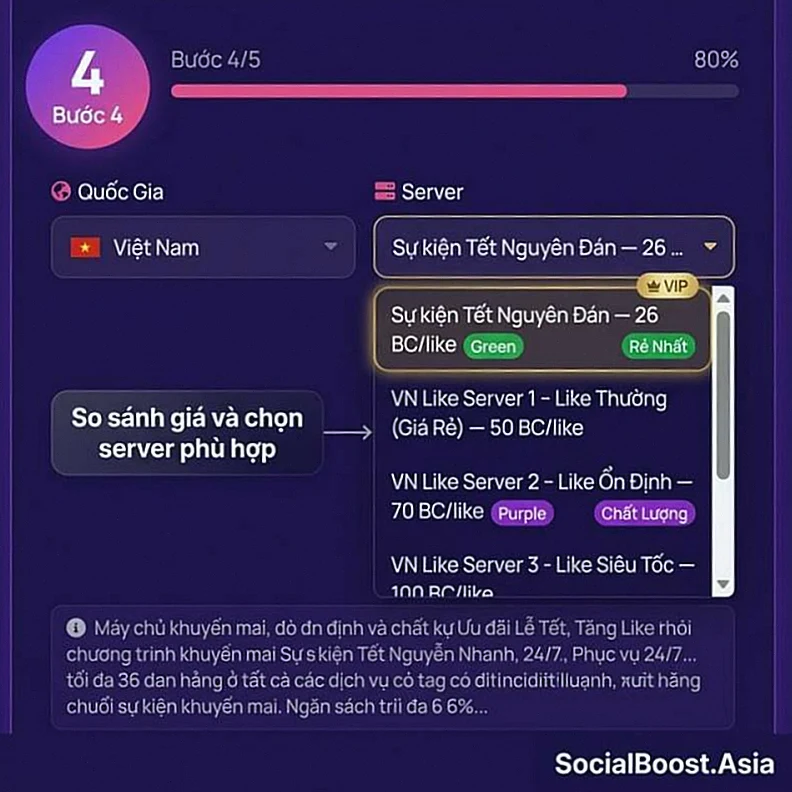 Bước 4 chọn server gói dịch vụ