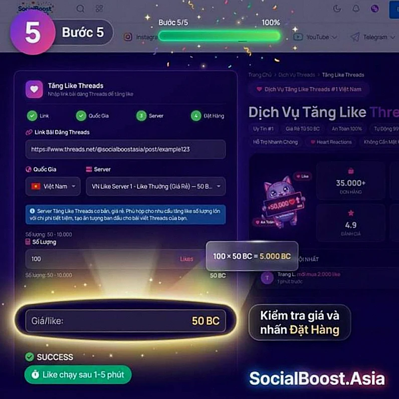 Bước 5 đặt hàng tăng like Threads