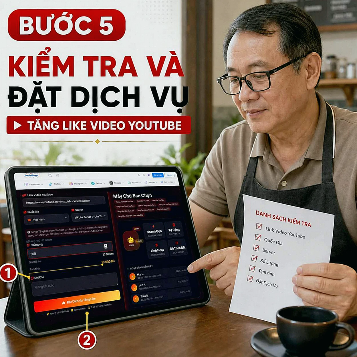 Khách hàng kiểm tra tổng BC và đặt dịch vụ tăng like video YouTube