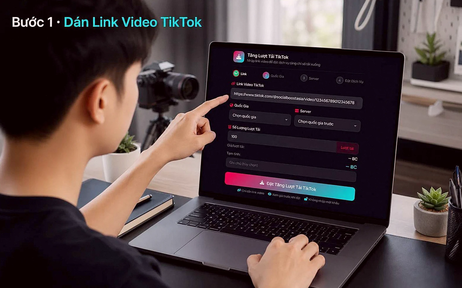 Bước 1 dán link video TikTok để tăng lượt tải xuống