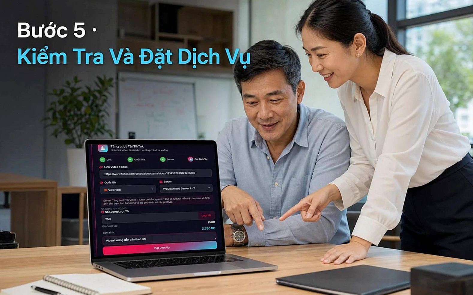 Bước 5 kiểm tra thông tin và đặt dịch vụ tăng lượt tải TikTok