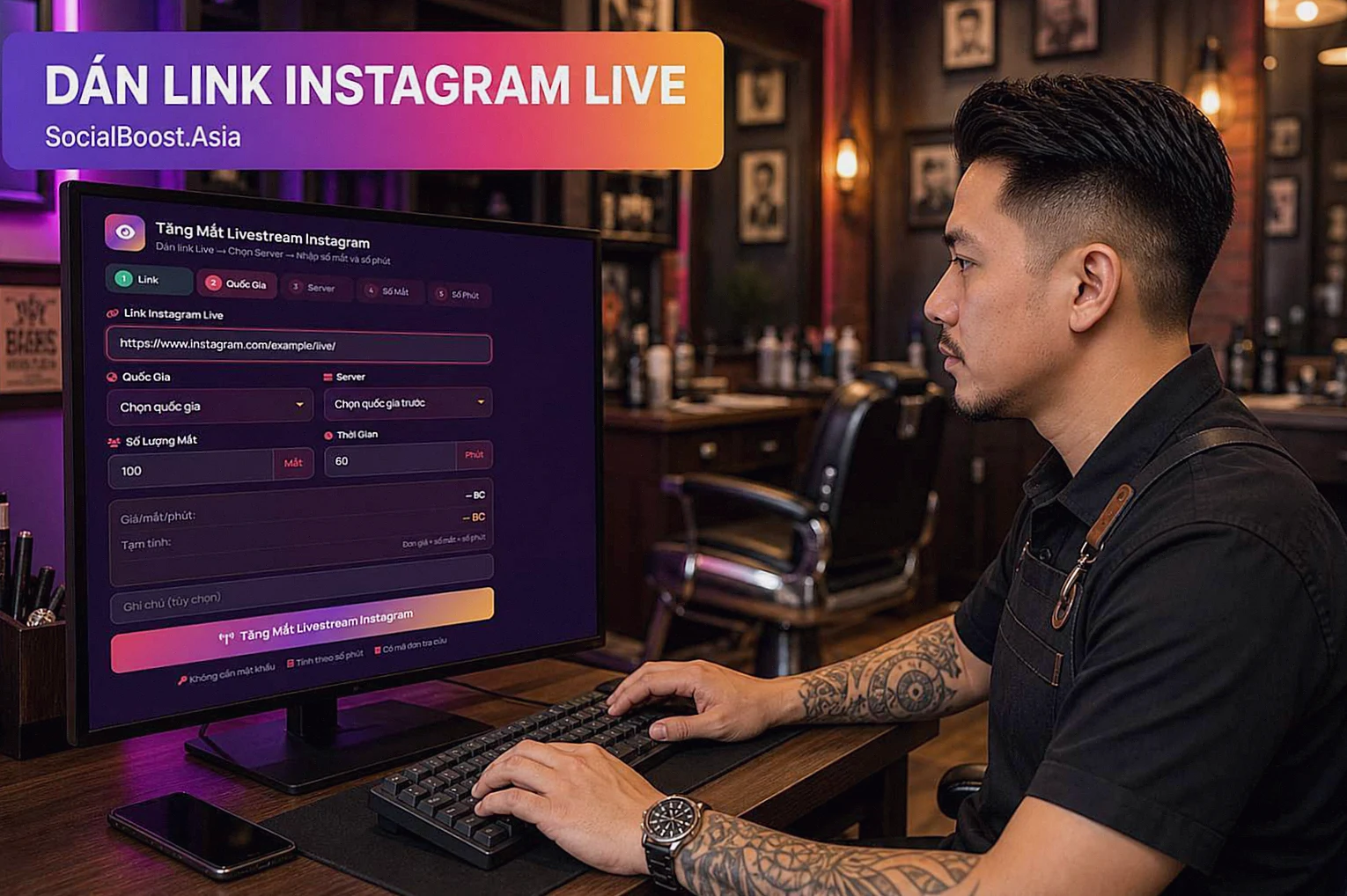 Khách hàng dán link để mua mắt live Instagram tại Social Boost Asia