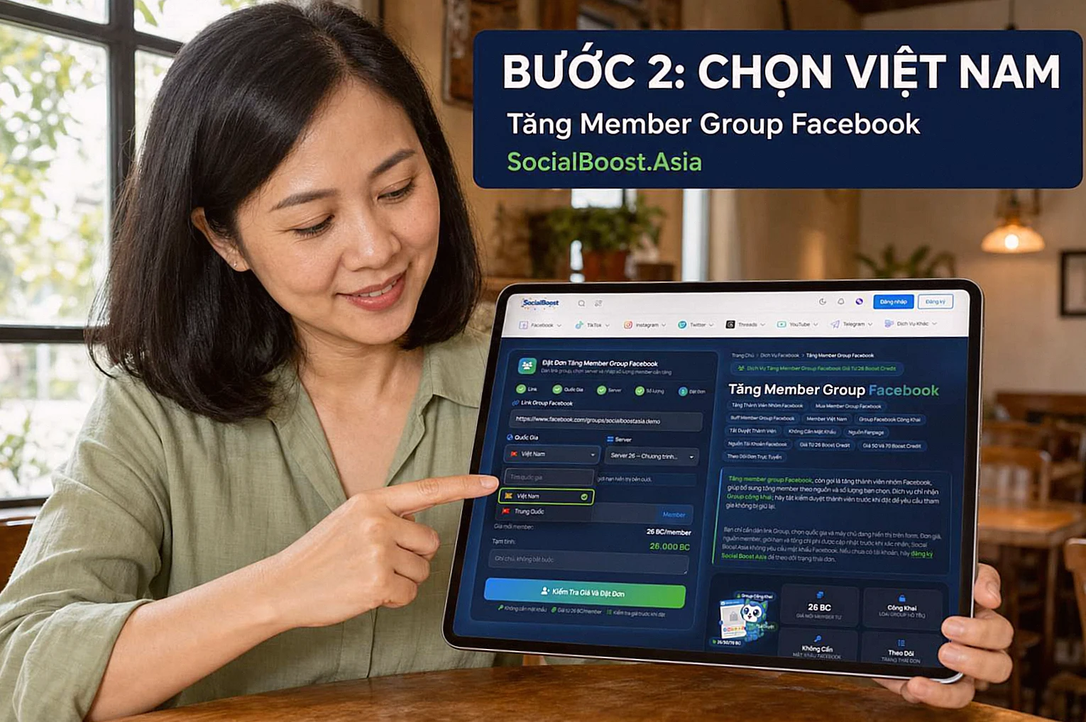Hướng dẫn tăng member group Facebook — Bước 2: Chọn quốc gia