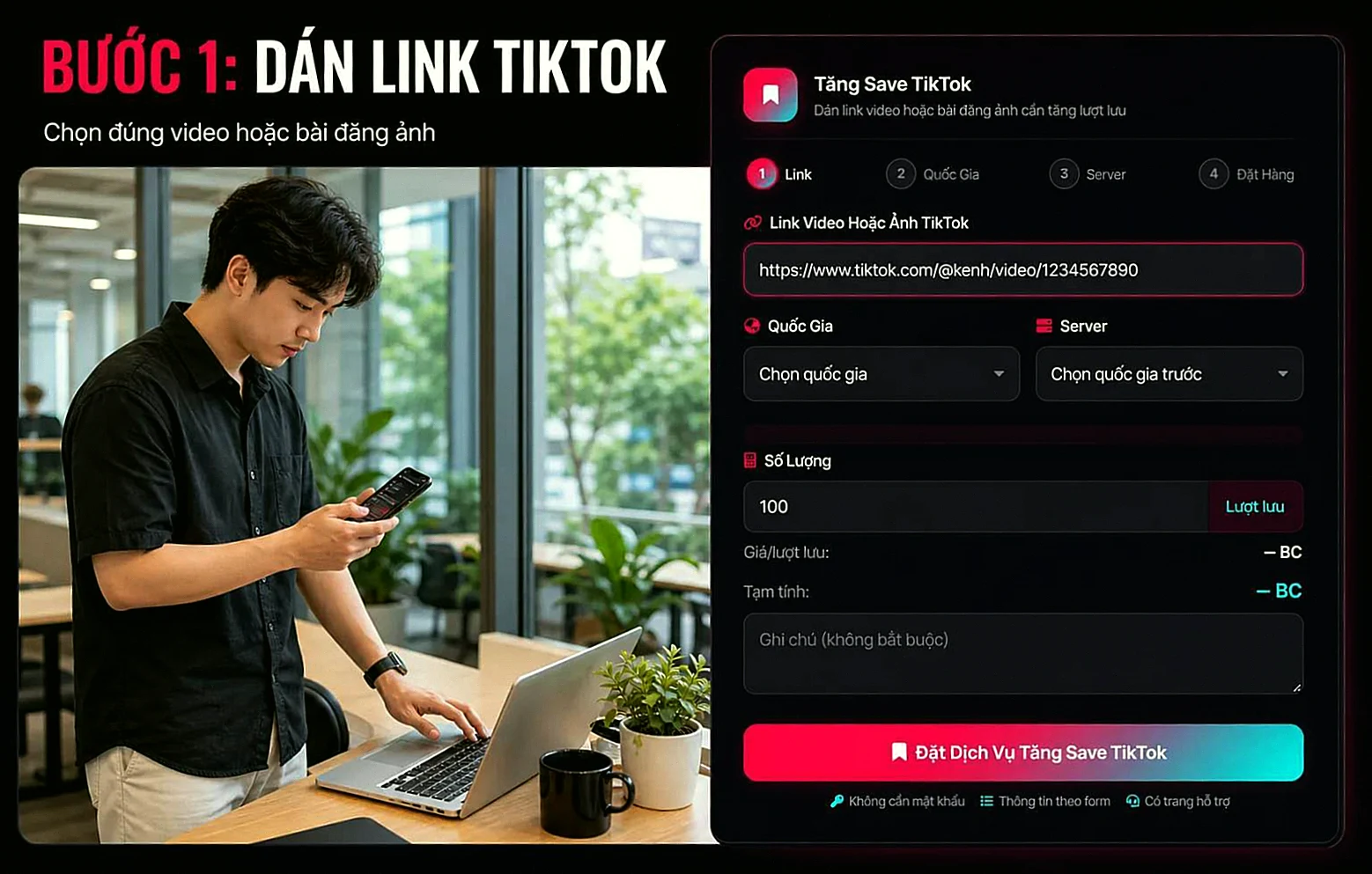 Hướng dẫn dán link video hoặc ảnh để tăng save TikTok