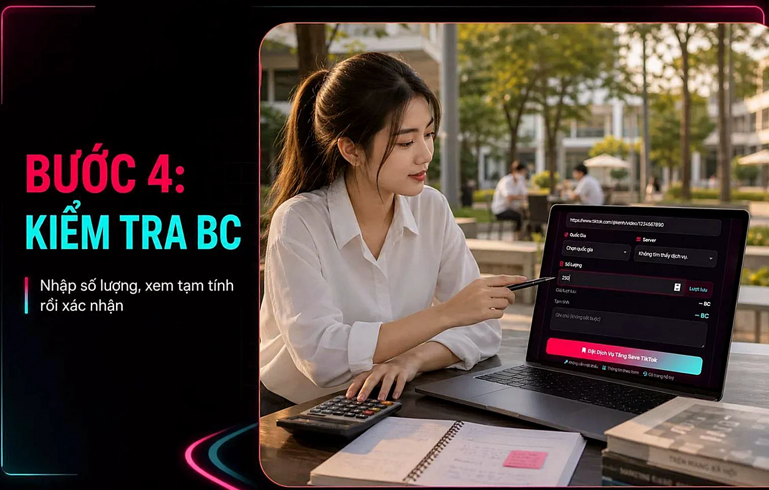 Hướng dẫn nhập số lượng và xem tạm tính BC khi tăng save TikTok