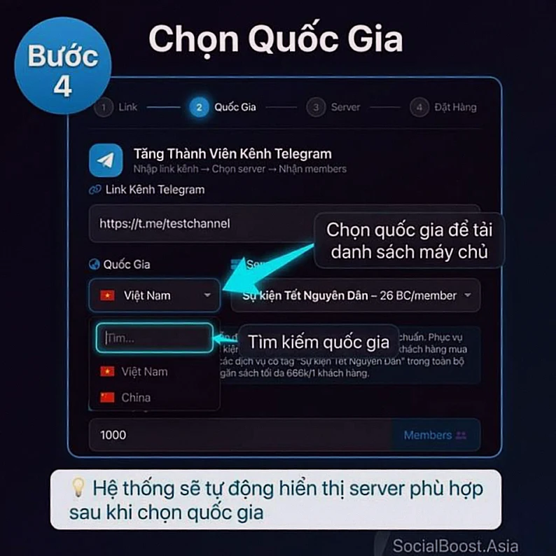Bước 4 — Chọn quốc gia để tải danh sách server