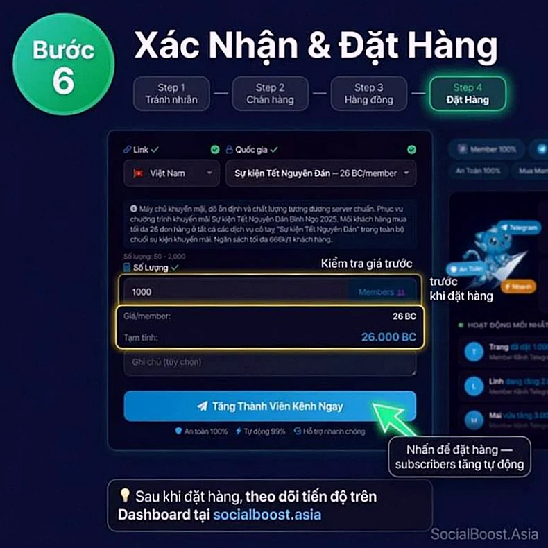 Bước 6 — Xác nhận đặt hàng và theo dõi tiến độ