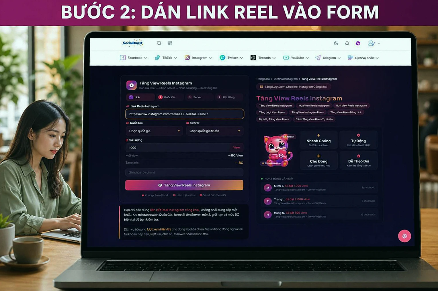 Dán link vào form tăng view Reels Instagram Social Boost Asia