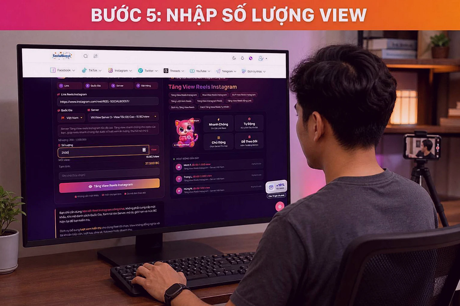 Nhập số lượng và xem tạm tính đơn tăng view Reels Instagram