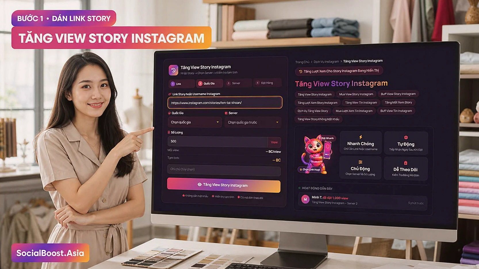 Người dùng dán link Story vào form tăng view Story Instagram tại Social Boost Asia