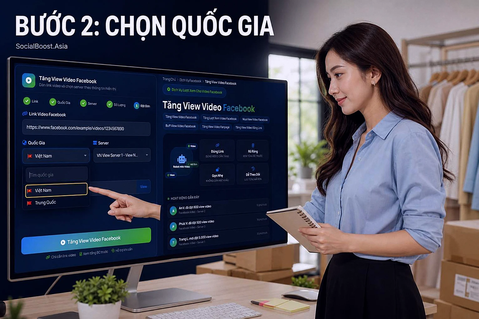Bước 2: Chọn Quốc Gia khi tăng view video Facebook