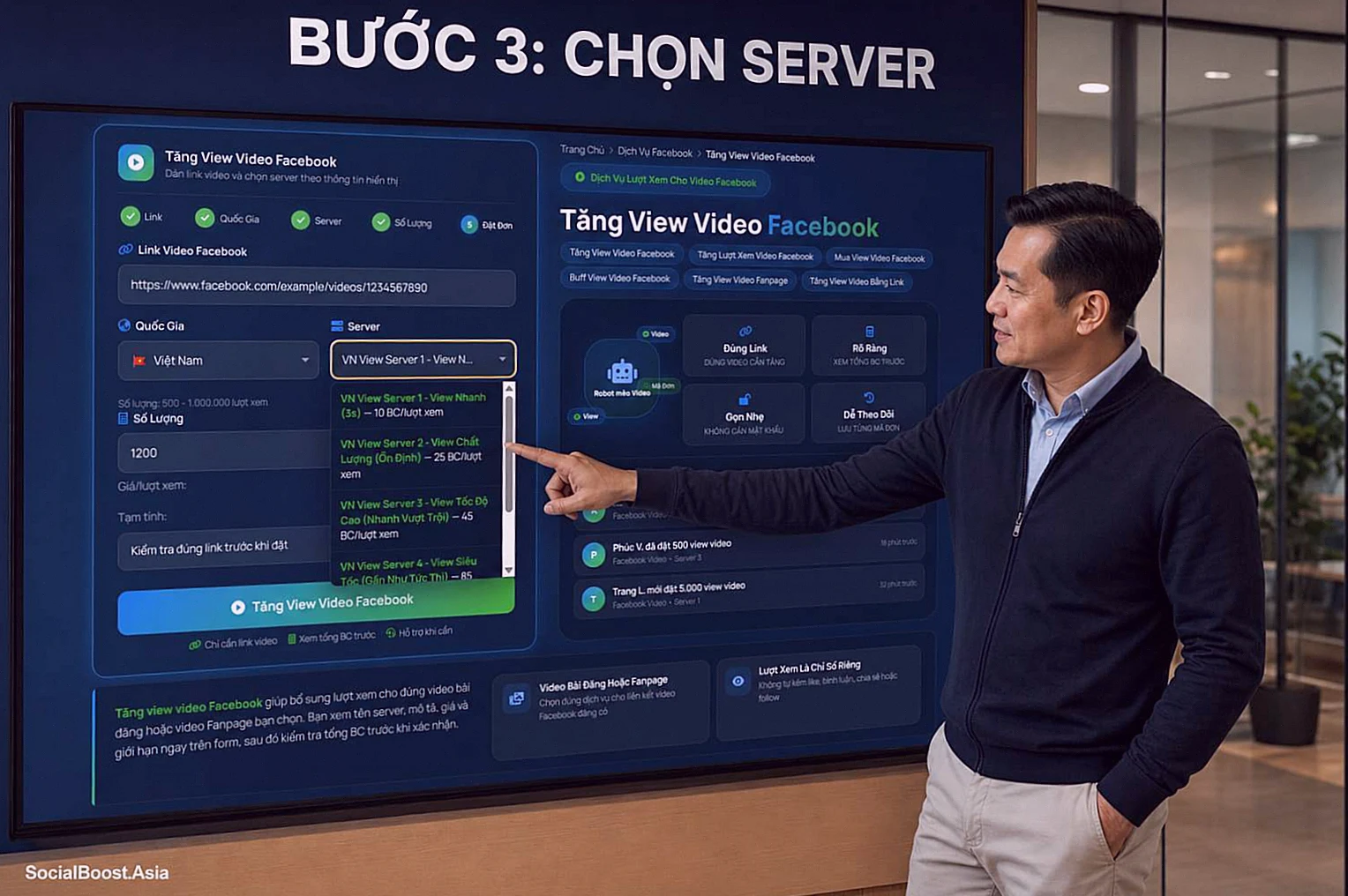 Bước 3: Đọc Thông Tin Và Chọn Server khi tăng view video Facebook