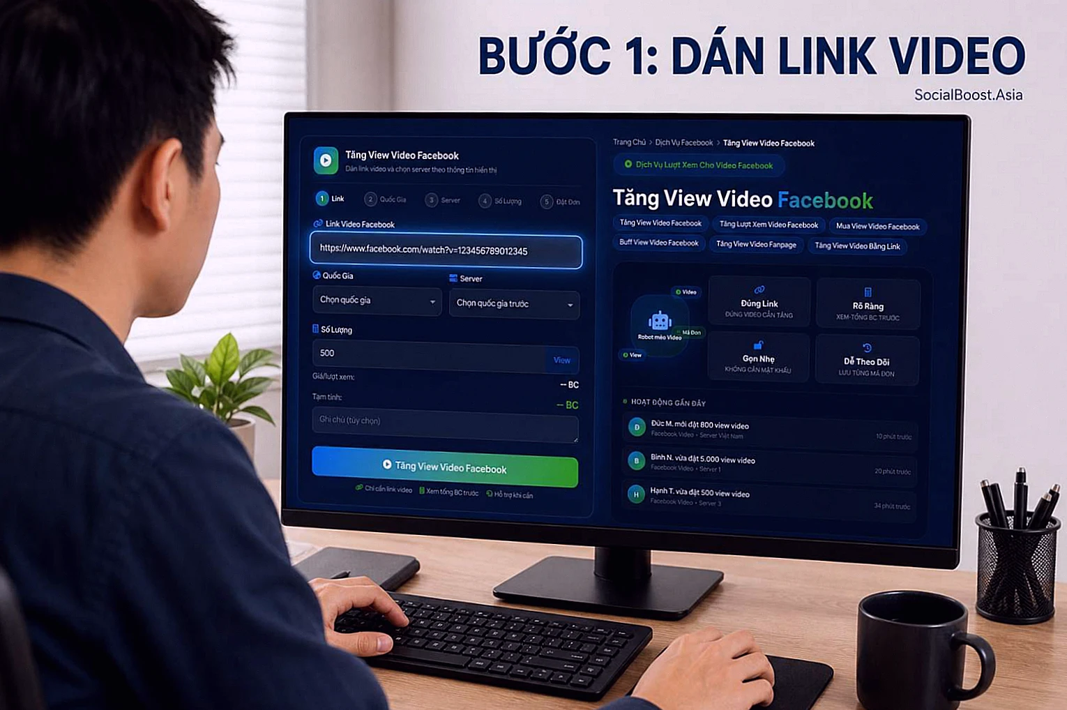 Bước 1: Dán Link Video Facebook khi tăng view video Facebook