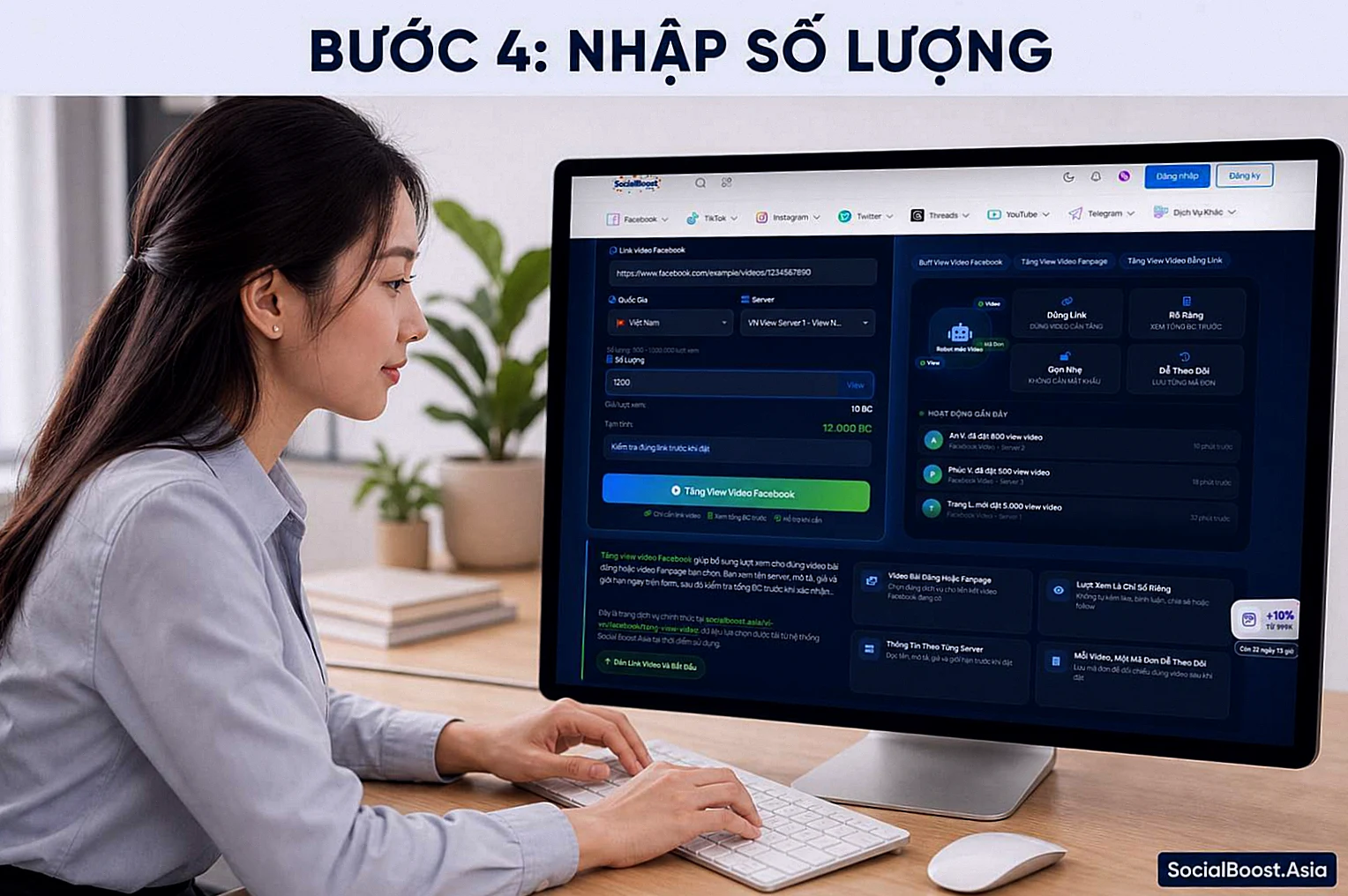 Bước 4: Nhập Số Lượng Và Xem Tổng BC khi tăng view video Facebook