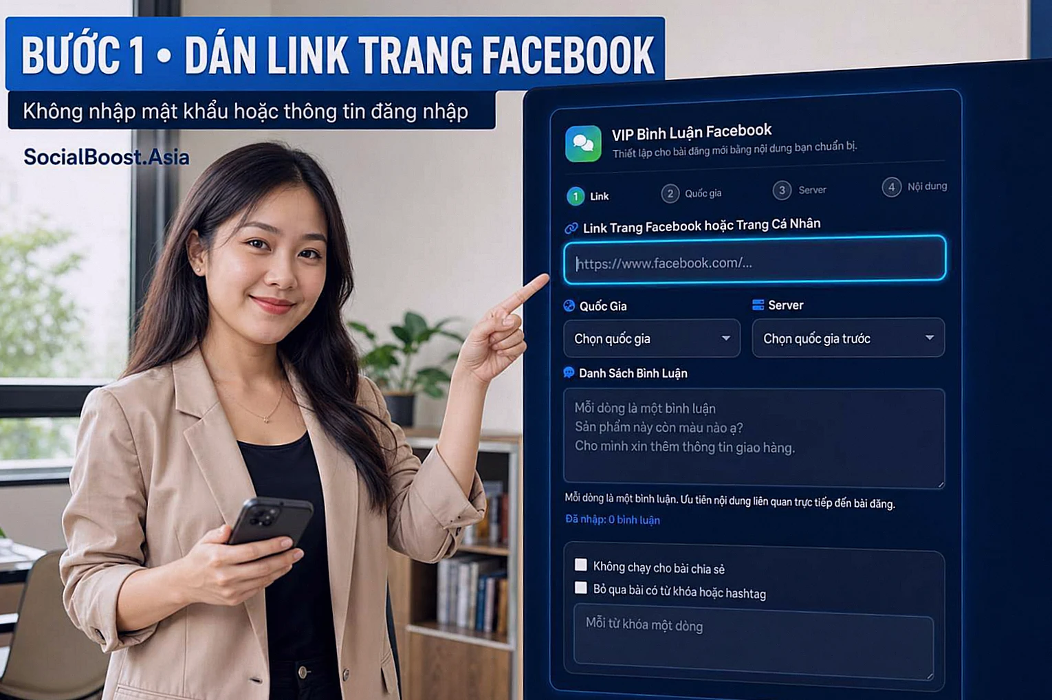 Hướng dẫn VIP bình luận Facebook bước 1: Mở form VIP bình luận