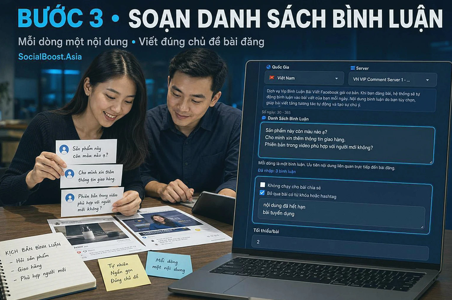 Hướng dẫn VIP bình luận Facebook bước 3: Chuẩn bị danh sách bình luận